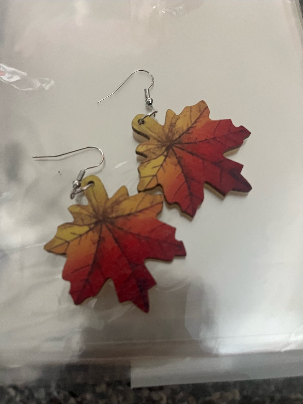 Wood fall maple leaf earrings